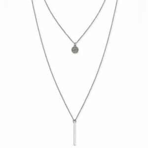 INC International Concepts High Low Layered Pendant Necklace Silver NWT